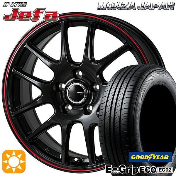 【取付対象】30/50プリウス カローラ 195/65R15 91H グッドイヤー エフィシェントグリップ EG02 モンツァ JPスタイル ジェファ パールブラック/レッドライン 15インチ 6.0J 5H100 サマータイヤホイールセット ｜格安タイヤホイールジャストパーツ