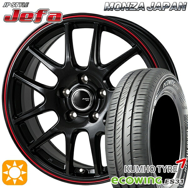 【取付対象】170シエンタ 185/60R15 84H クムホ エコウィング ES31 モンツァ JPスタイル ジェファ パールブラック/レッドライン 15インチ 6.0J 5H100 サマータイヤホイールセット