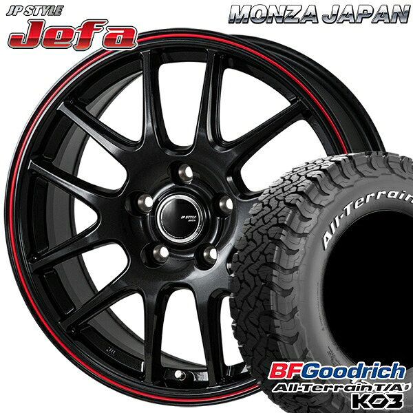【取付対象】215/70R16 100/97S RWL BFグッドリッチ オールテレーン T/A KO3 モンツァ JPスタイル ジェファ パールブラック/レッドライン 16インチ 6.5J 5H114.3 サマータイヤホイールセット ｜格安タイヤホイールジャストパーツ