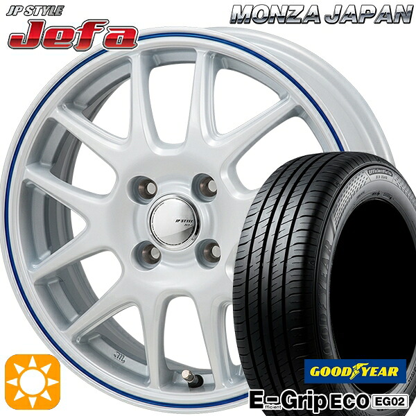 【取付対象】フィット アクア 175/70R14 84S グッドイヤー エフィシェントグリップ EG02 モンツァ JPスタイル ジェファ パールホワイト/ブルーライン 14インチ 5.5J 4H100 サマータイヤホイールセット |格安タイヤホイールジャストパーツ