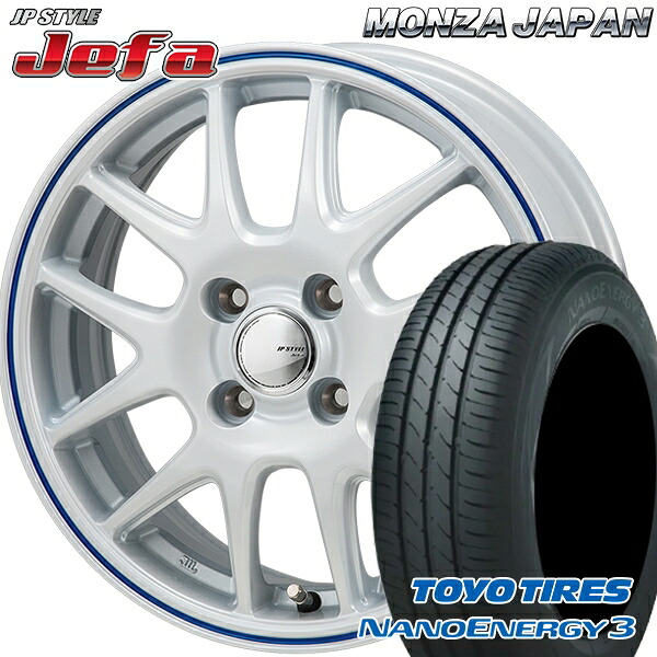 【取付対象】エブリィワゴン 165/60R14 75H トーヨー ナノエナジー3 モンツァ JPスタイル ジェファ パールホワイト/ブルーライン 14インチ 4.5J 4H100 サマータイヤホイールセット |格安タイヤホイールジャストパーツ