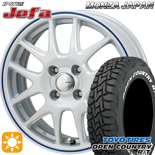 【取付対象】タフト 165/65R15 81Q トーヨー オープンカントリー R/T ホワイトレター モンツァ JPスタイル ジェファ パールホワイト/ブルーライン 15インチ 4.5J 4H100 サマータイヤホイールセット