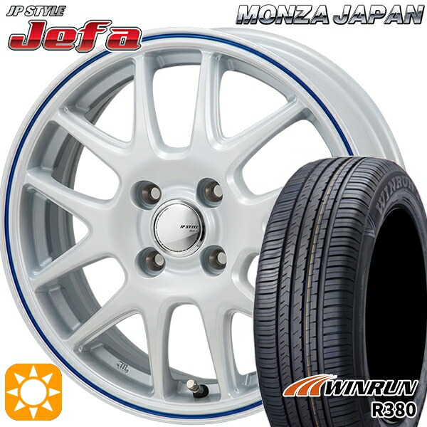 【取付対象】マツダ2 ノート 185/65R15 88H ウィンラン R380 モンツァ JPスタイル ジェファ パールホワイト/ブルーライン 15インチ 5.5J 4H100 サマータイヤホイールセット