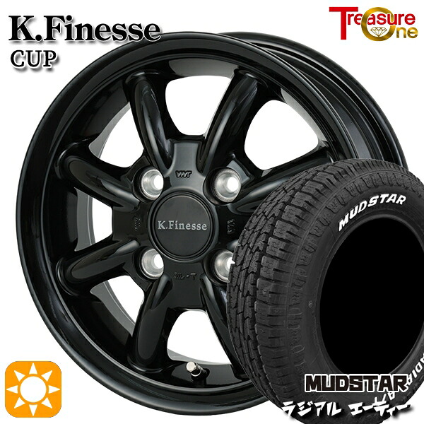 【取付対象】軽トラ 145/80R12 80/78N LT マッドスター ラジアル A/T ホワイトレター トレジャーワン ケイフィネス カップ ブラック 12インチ 4.0J 4H100 サマータイヤホイールセット ｜格安タイヤホイールジャストパーツ