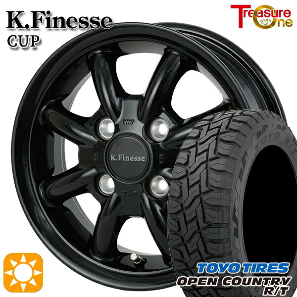 【取付対象】軽トラ 145/80R12 80/78N LT トーヨー オープンカントリー R/T トレジャーワン ケイフィネス カップ ブラック 12インチ 4.0J 4H100 サマータイヤホイールセット