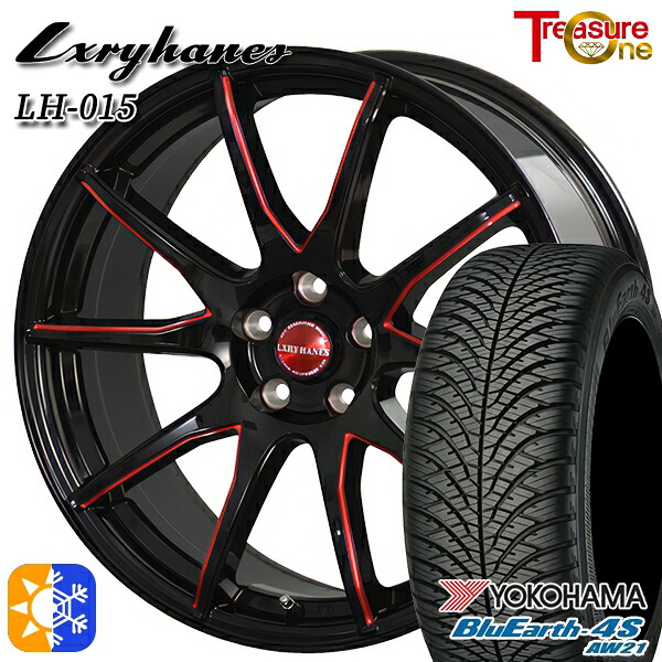 225/45R18 95Y XL ヨコハマ ブルーアース 4S AW21 トレジャーワン ラグジーヘインズ LH015 ブラック・マシニングレッドクリア 18インチ 8.0J 5H114.3 オールシーズンタイヤホイールセット ｜格安タイヤホイールジャストパーツ 105,400円