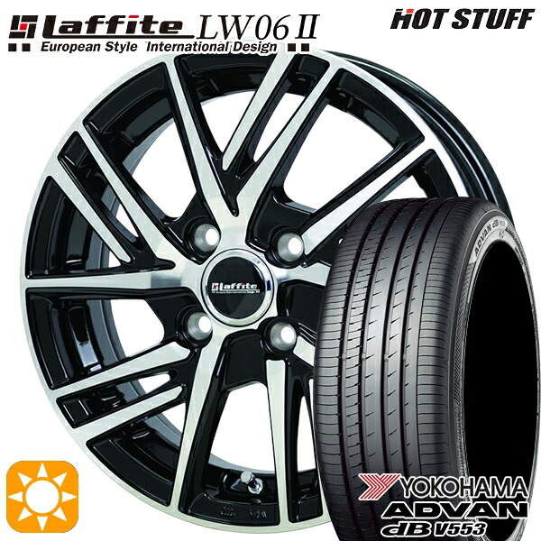 【取付対象】アクア デミオ 195/55R16 87V ヨコハマ アドバンデシベル V553 HotStuff ラフィット LW06-2 BK/P 16インチ 6.0J 4H100 サマータイヤホイールセット