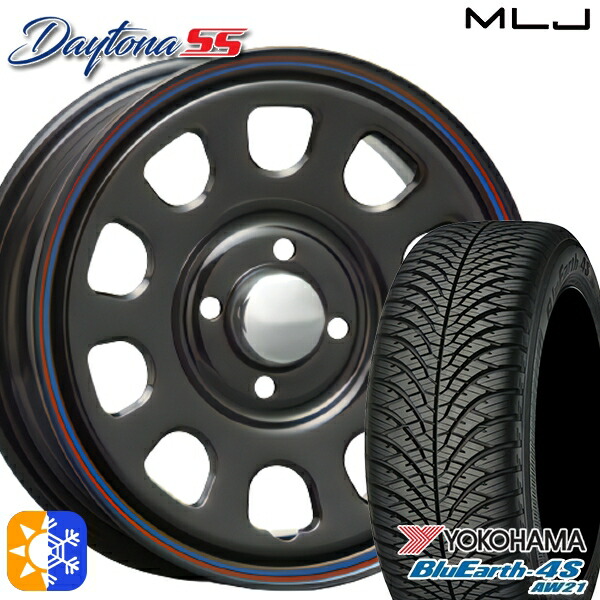 155/65R14 75H ヨコハマ ブルーアース 4S AW21 MLJ デイトナ SS ブラック 14インチ 5.0J 4H100 オールシーズンタイヤホイールセット ｜格安タイヤホイールジャストパーツ