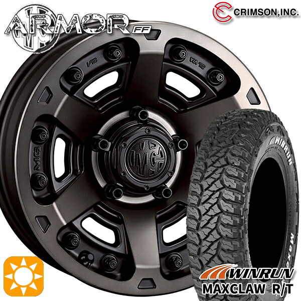 【取付対象】ジムニーシエラ 185/85R16 105/103N ウィンラン マックスクロウ R/T　ホワイトレター クリムソン MGアーマー MBC 16インチ 6.0J 5H139.7 サマータイヤホイールセット