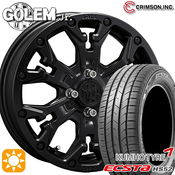 【取付対象】195/55R16 87V クムホ エクスタ HS52 クリムソン MG ゴーレムJr. マットブラック 16インチ 6.0J 4H100 サマータイヤホイールセット