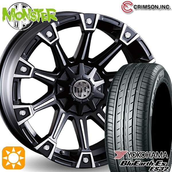 【取付対象】215/60R16 95H ヨコハマ ブルーアース ES32 クリムソン MG モンスター ブラックポリッシュ 16インチ 7.0J 10H114.3/127 サマータイヤホイールセット