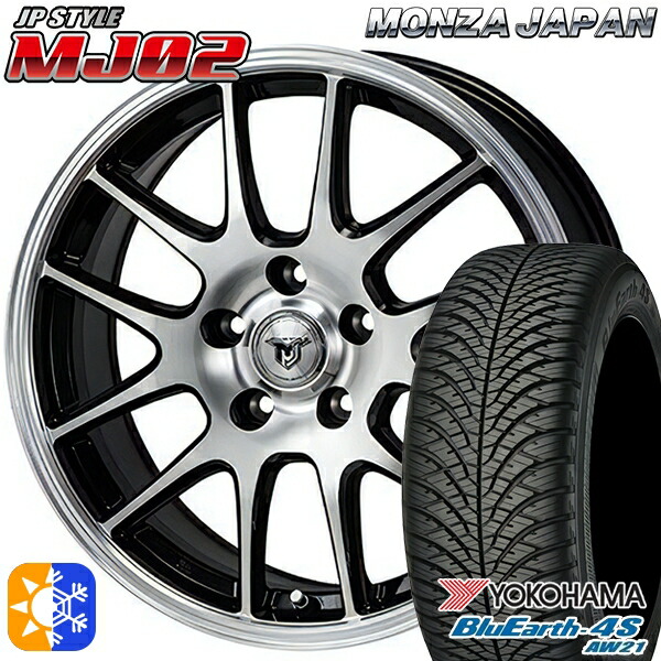 215/70R16 100H ヨコハマ ブルーアース 4S AW21 モンツァ JPスタイル MJ02 ブラックメタリックポリッシュ 16インチ 6.5J 5H114.3 オールシーズンタイヤホイールセット