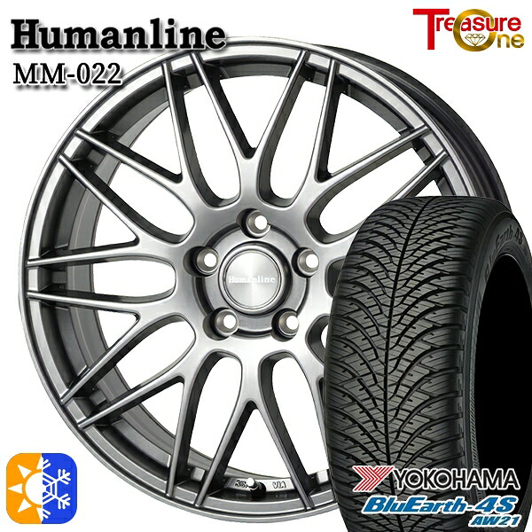 195/65R15 91H ヨコハマ ブルーアース 4S AW21 トレジャーワン ヒューマンライン MM022 ダークグレー 15インチ 6.0J 5H114.3 +43/+53 オールシーズンタイヤホイールセット |格安タイヤホイールジャストパーツ