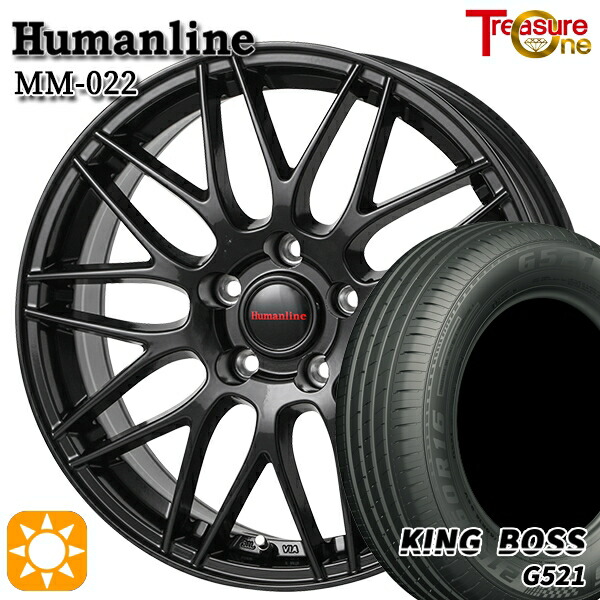 【取付対象】セレナ ラフェスタ 195/60R16 89H キングボス G521 トレジャーワン ヒューマンライン MM022 ブラック 16インチ 6.5J 5H114.3 サマータイヤホイールセット