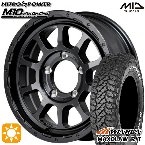 【取付対象】ジムニーシエラ 185/85R16 105/103N ウィンラン マックスクロウ R/T　ホワイトレター MID ナイトロパワー M10 パーシング バレルブラック 16インチ 6.0J 5H139.7 サマータイヤホイールセット