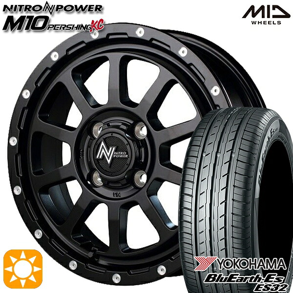 【取付対象】155/55R14 69V ヨコハマ ブルーアース ES32 MID ナイトロパワー M10パーシングKC セミグロスブラック/マシニング 14インチ 4.5J 4H100 サマータイヤホイールセット