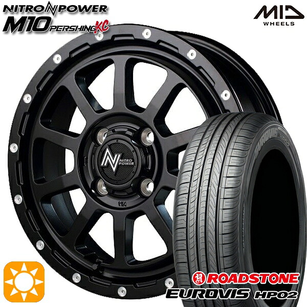 【取付対象】155/65R14 ネクセン ロードストーン ユーロビズ HP02 MID ナイトロパワー M10パーシングKC セミグロスブラック/マシニング 14インチ 4.5J 4H100 サマータイヤホイールセット