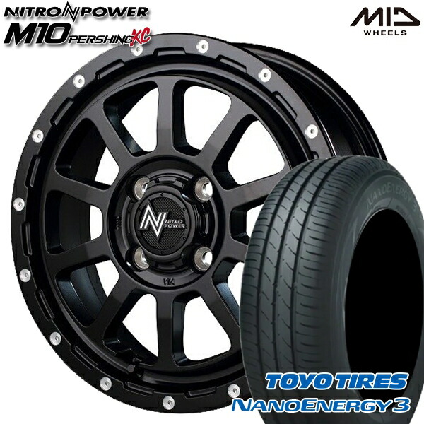 【取付対象】エブリィワゴン 165/60R14 75H トーヨー ナノエナジー3 MID ナイトロパワー M10パーシングKC セミグロスブラック/マシニング 14インチ 4.5J 4H100 サマータイヤホイールセット