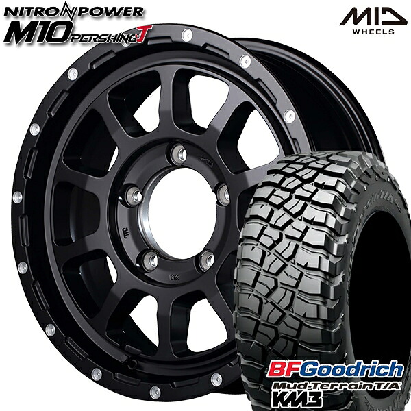 【取付対象】225/75R16 115/112Q RBL BFグッドリッチ マッドテレーン T/A KM3 MID ナイトロパワー M10パーシングJ セミグロスブラック/マシニング 16インチ 5.5J 5H139.7 サマータイヤホイールセット |格安タイヤホイールジャストパーツ