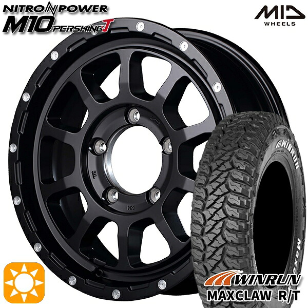 【取付対象】ジムニーシエラ 185/85R16 105/103N ウィンラン マックスクロウ R/T　ホワイトレター MID ナイトロパワー M10パーシングJ セミグロスブラック/マシニング 16インチ 6.0J 5H139.7 サマータイヤホイールセット