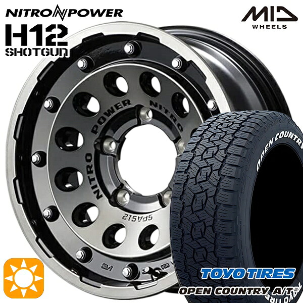 【取付対象】ジムニーシエラ 215/70R16 100T トーヨー オープンカントリーA/T3 ホワイトレター MID ナイトロパワー H12ショットガン ブラッククリア/マシニング 16インチ 6.0J 5H139.7 サマータイヤホイールセット |格安タイヤホイールジャストパーツ