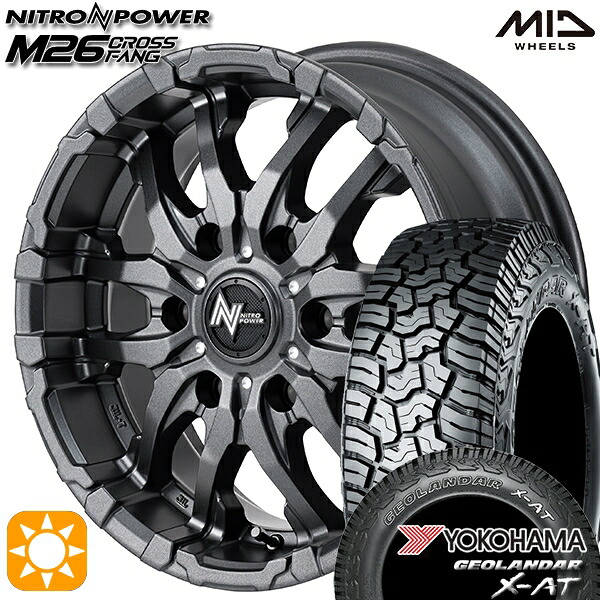 【取付対象】200系ハイエース 215/65R16 109/107Q ヨコハマ ジオランダー X-AT G016 OWL MID ナイトロパワー M26 クロスファング バレルブラック/ドリルド 16インチ 6.5J 6H139.7 サマータイヤホイールセット