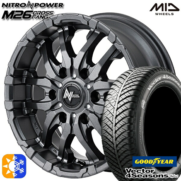 215/60R17 96H グッドイヤー ベクター フォーシーズンズ MID ナイトロパワー M26 クロスファング バレルブラック/ドリルド 17インチ 6.5J 6H139.7 オールシーズンタイヤホイールセット