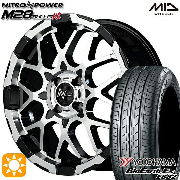 【取付対象】N-BOX ウェイク 165/55R15 75V ヨコハマ ブルーアース ES32 MID ナイトロパワー M28バレットKC ブラック/ミラーカット 15インチ 5.0J 4H100 サマータイヤホイールセット