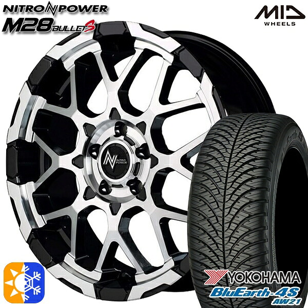 ヴェゼル レガシィ 225/60R18 104V XL ヨコハマ ブルーアース 4S AW21 MID ナイトロパワー M28バレットS ブラック/ミラーカット 18インチ 7.0J 5H114.3 オールシーズンタイヤホイールセット ｜格安タイヤホイールジャストパーツ
