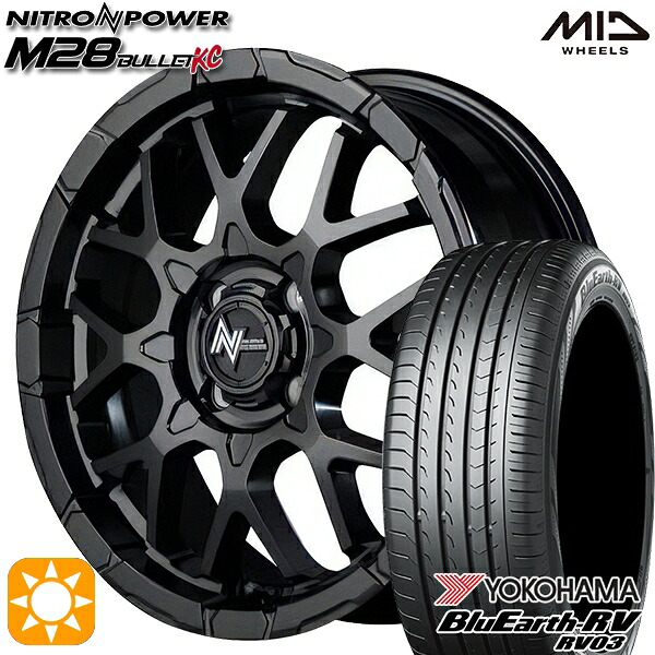 【取付対象】ライズ ロッキー 205/60R16 96H XL ヨコハマ ブルーアース RV03 MID ナイトロパワー M28バレットKC セミグロスブラック 16インチ 6.0J 4H100 サマータイヤホイールセット |格安タイヤホイールジャストパーツ
