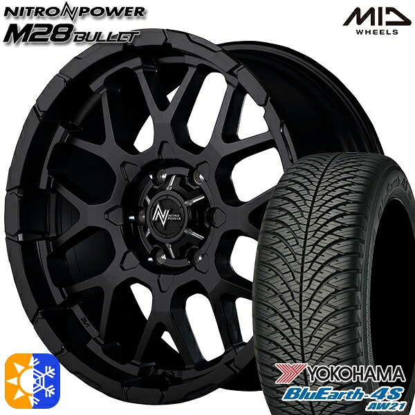 215/70R16 100H ヨコハマ ブルーアース 4S AW21 MID ナイトロパワー M28バレット セミグロスブラック 16インチ 6.5J 6H139.7 オールシーズンタイヤホイールセット