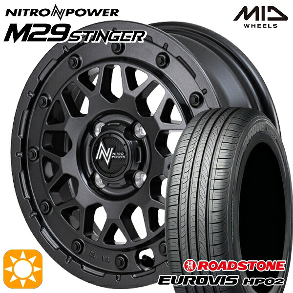【取付対象】155/65R14 ネクセン ロードストーン ユーロビズ HP02 MID ナイトロパワー M29 スティンガー バレルブラック 14インチ 4.5J 4H100 サマータイヤホイールセット