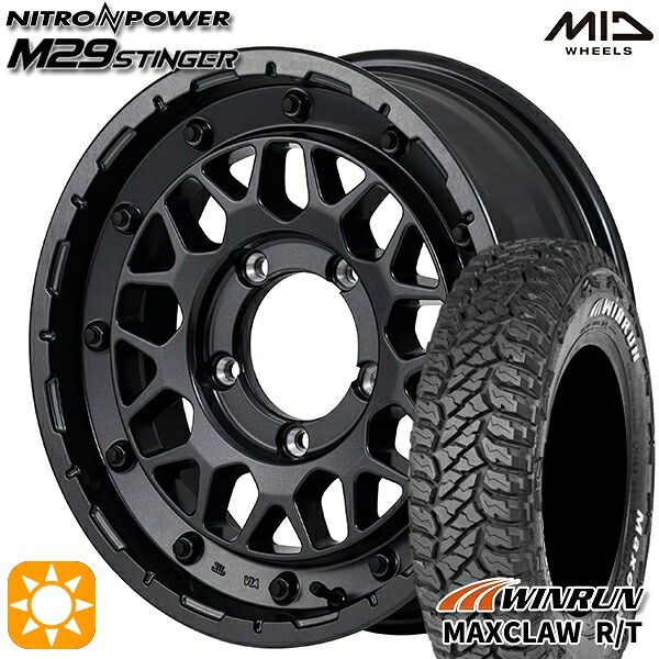【取付対象】ジムニー 185/85R16 105/103N ウィンラン マックスクロウ R/T　ホワイトレター MID ナイトロパワー M29 スティンガー バレルブラック 16インチ 5.5J 5H139.7 サマータイヤホイールセット