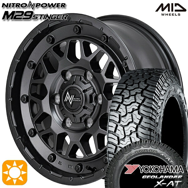 【取付対象】200系ハイエース 215/65R16 109/107Q ヨコハマ ジオランダー X-AT G016 OWL MID ナイトロパワー M29 スティンガー バレルブラック 16インチ 6.5J 6H139.7 サマータイヤホイールセット