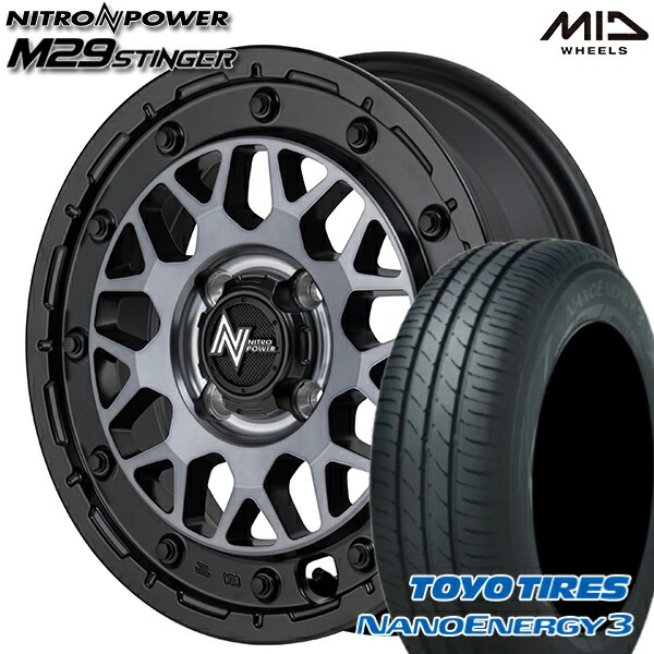 【取付対象】165/60R14 75H トーヨー ナノエナジー3 MID ナイトロパワー M29 スティンガー セミグロスブラッククリア 14インチ 4.5J 4H100 サマータイヤホイールセット |格安タイヤホイールジャストパーツ