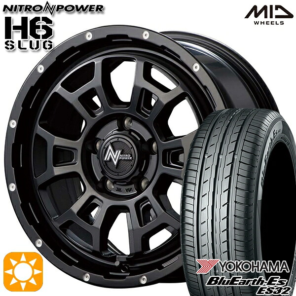 【取付対象】215/65R16 98H ヨコハマ ブルーアース ES32 MID ナイトロパワー H6スラッグ セミグロスブラック 16インチ 7.0J 5H114.3 サマータイヤホイールセット