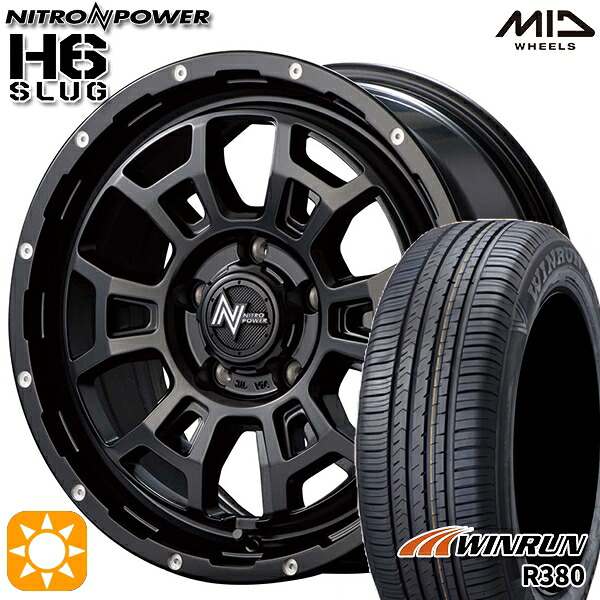 【取付対象】エスティマ ヤリスクロス 215/60R16 95H ウィンラン R380 MID ナイトロパワー H6スラッグ セミグロスブラック 16インチ 7.0J 5H114.3 サマータイヤホイールセット