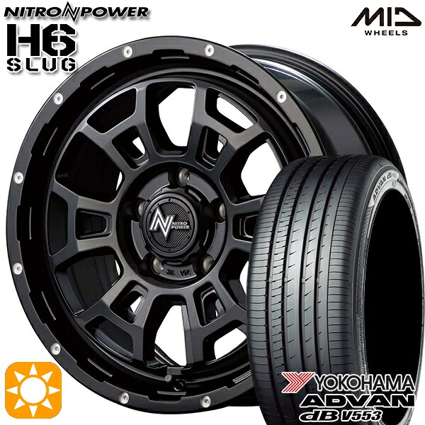 【取付対象】C-HR カローラクロス 215/60R17 96H ヨコハマ アドバンデシベル V553 MID ナイトロパワー H6スラッグ セミグロスブラック 17インチ 7.0J 5H114.3 サマータイヤホイールセット ｜格安タイヤホイールジャストパーツ