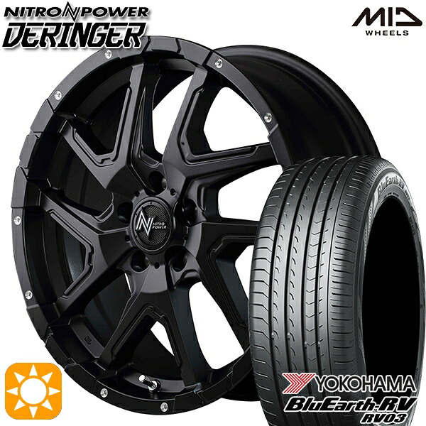 【取付対象】225/45R18 95W XL ヨコハマ ブルーアース RV03 MID ナイトロパワー デリンジャー セミグロスブラック/フランジピアスドリルド 18インチ 7.0J 5H114.3 サマータイヤホイールセット