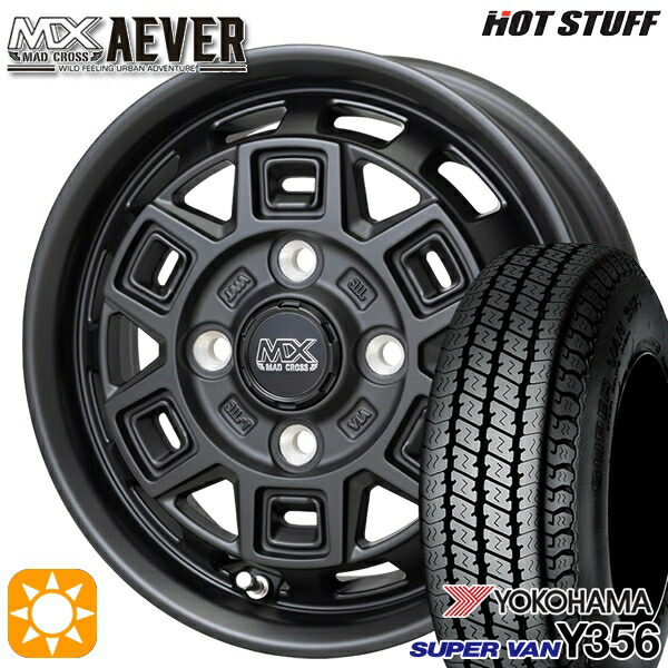 【取付対象】軽トラ 145/80R12 80/78N ヨコハマ スーパーバン Y356 ホットスタッフ マッドクロスアイヴァー MTBK 12インチ 4.0J 4H100+43 サマータイヤホイールセット