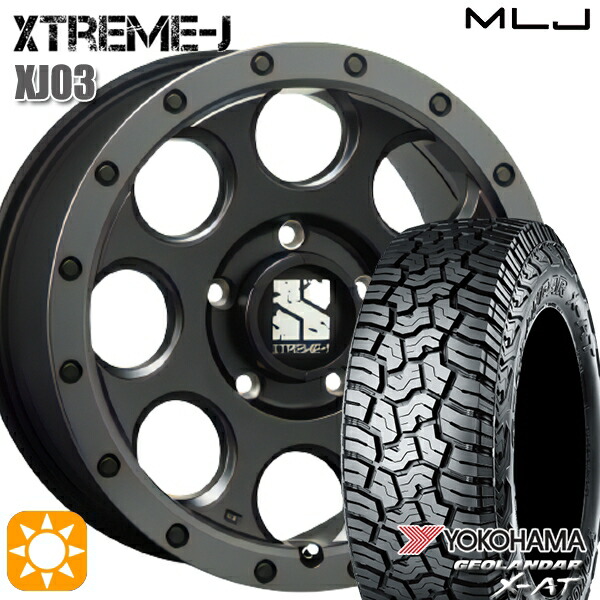 【取付対象】デリカD5 LT215/70R16 100/97Q ヨコハマ ジオランダー X-AT G016 MLJ エクストリームJ XJ03 フラットブラック/スモークフランジ 16インチ 7.0J 5H114.3 サマータイヤホイールセット