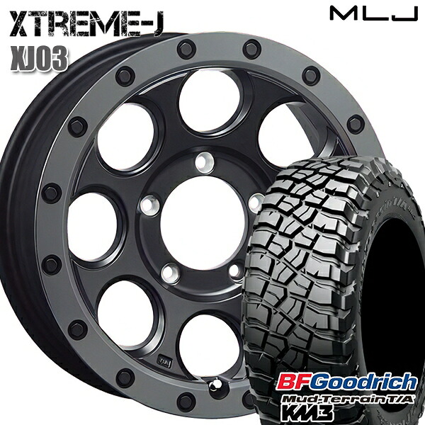 【取付対象】[5本セット]ジムニー LT225/75R16 115/112Q RBL BFグッドリッチ マッドテレーン T/A KM3 MLJ エクストリームJ XJ03 フラットブラック/スモークフランジ 16インチ 5.5J 5H139.7 サマータイヤホイールセット ｜格安タイヤホイールジャストパーツ