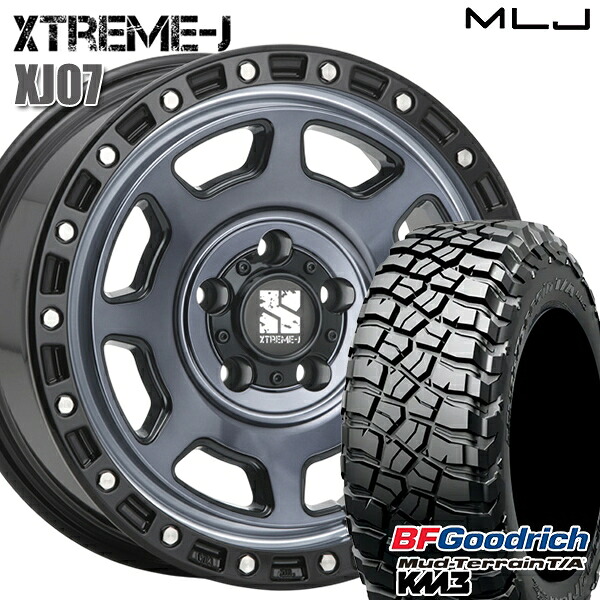 【取付対象】JEEPラングラー 265/65R17 120/117Q RBL BFグッドリッチ マッドテレーン T/A KM3 MLJ エクストリームJ XJ07 グロスブラック マシンインディゴ 17インチ 8.0J 5H127 サマータイヤホイールセット ｜格安タイヤホイールジャストパーツ
