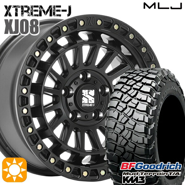 【取付対象】JEEPラングラー 265/65R17 120/117Q RBL BFグッドリッチ マッドテレーン T/A KM3 MLJ エクストリームJ XJ08 サテンブラック 17インチ 7.5J 5H127+40 サマータイヤホイールセット