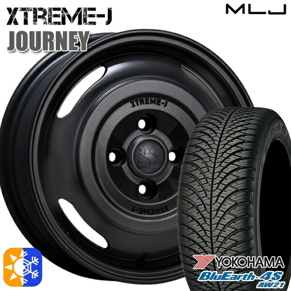 155/65R14 75H ヨコハマ ブルーアース 4S AW21 MLJ エクストリームJ ジャーニー サテンブラック 14インチ 4.5J 4H100 オールシーズンタイヤホイールセット