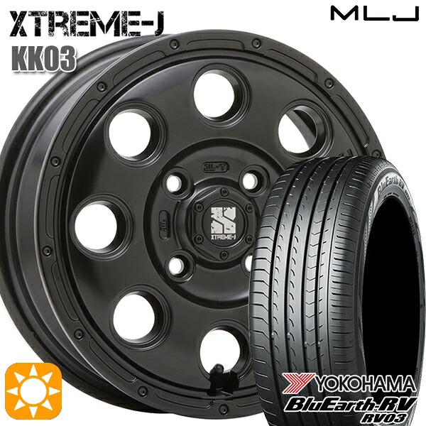 【取付対象】タフト 165/65R15 81S ヨコハマ ブルーアース RV03 MLJ エクストリームJ KK03 サテンブラック 15インチ 4.5J 4H100 サマータイヤホイールセット