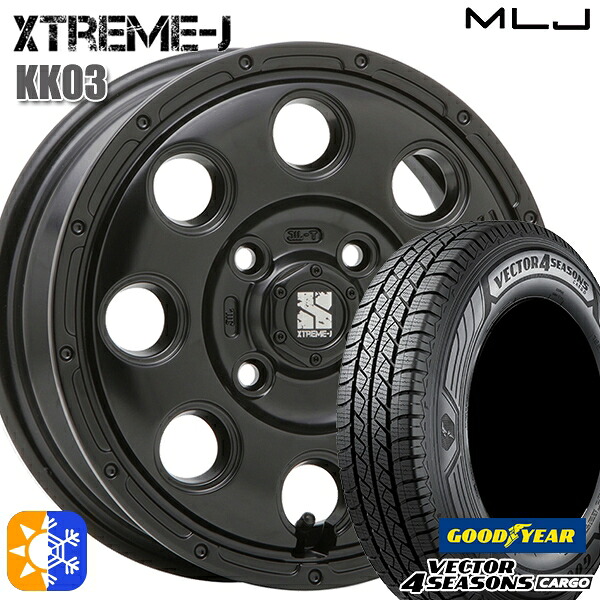 軽トラ 145/80R12 80/78N ベクター フォーシーズンズ カーゴ MLJ エクストリームJ KK03 12インチ 4.0J 4H100 サテンブラック オールシーズンタイヤホイールセット