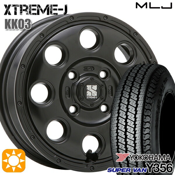 【取付対象】軽トラ 145/80R12 80/78N ヨコハマ スーパーバン Y356 MLJ エクストリームJ KK03 サテンブラック 12インチ 4.0J 4H100 サマータイヤホイールセット