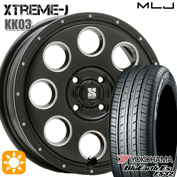 【取付対象】ウェイク 165/55R15 75V ヨコハマ ブルーアース ES32 MLJ エクストリームJ KK03 サテンブラックミルド 15インチ 4.5J 4H100 サマータイヤホイールセット |格安タイヤホイールジャストパーツ