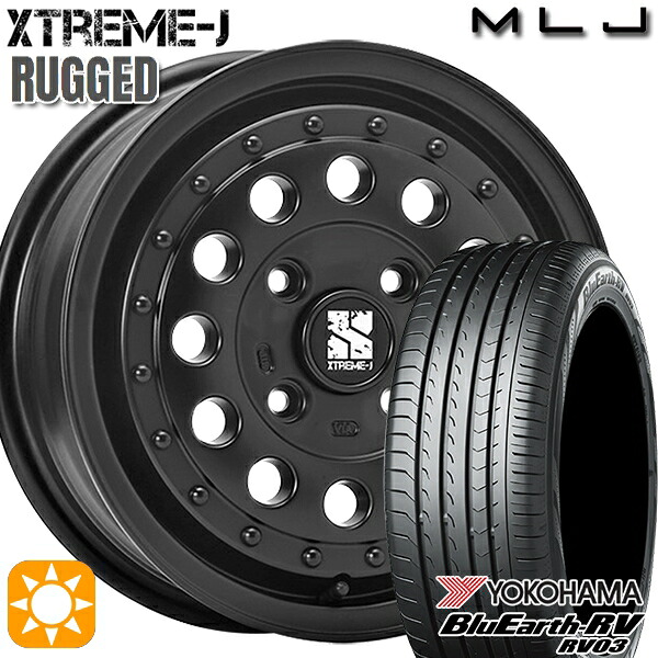 【取付対象】165/65R14 79S ヨコハマ ブルーアース RV03 MLJ エクストリームJ ラギッド サテンブラック 14インチ 5.0J 4H100 サマータイヤホイールセット ｜格安タイヤホイールジャストパーツ